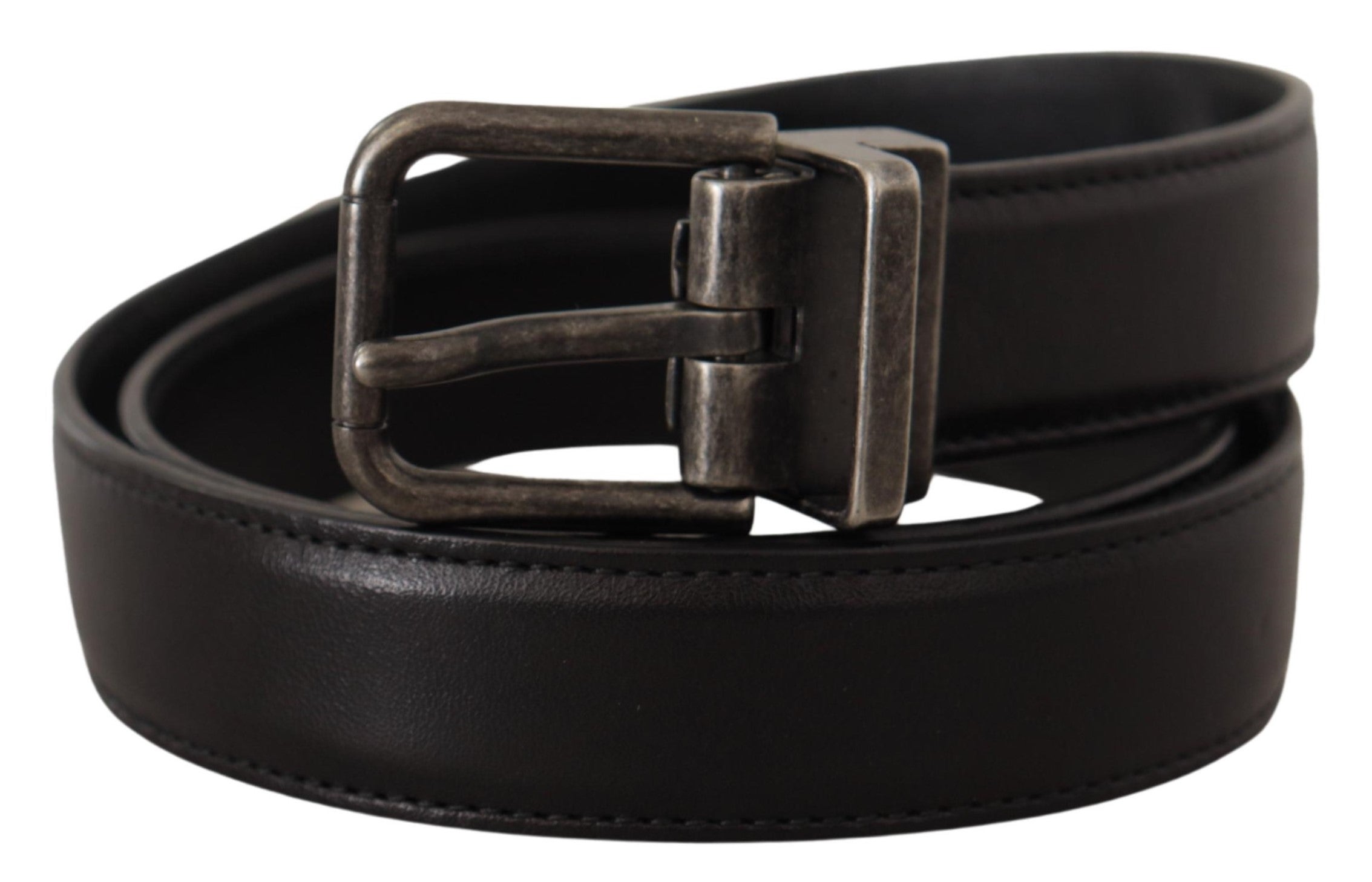 Black Calf Leather Logo Metal Buckle Belt - 85-cm-34-inches
