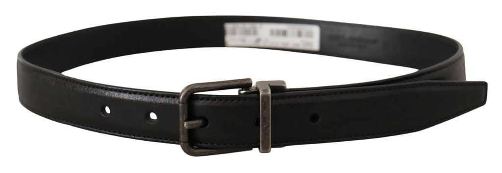 Black Calf Leather Logo Metal Buckle Belt - 85-cm-34-inches