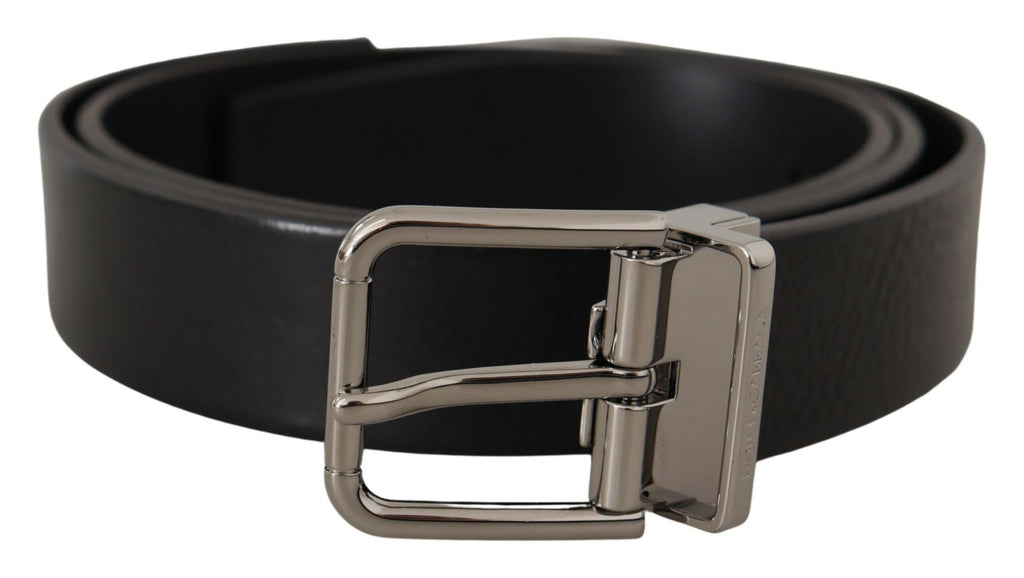 Black Calf Leather Logo Engraved Metal Buckle Belt - 85-cm-34-inches