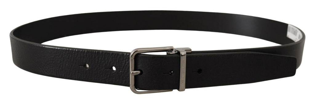 Black Calf Leather Logo Engraved Metal Buckle Belt - 85-cm-34-inches