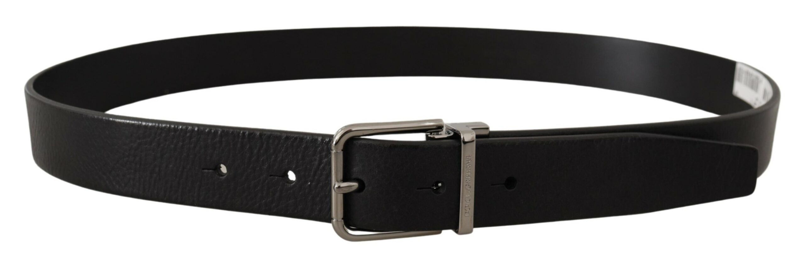 Black Calf Leather Logo Engraved Metal Buckle Belt - 85-cm-34-inches