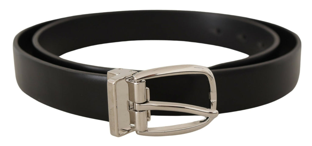 Black Solid Leather Silver Tone Metal Buckle Belt - 95-cm-38-inches