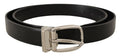 Black Solid Leather Silver Tone Metal Buckle Belt - 95-cm-38-inches