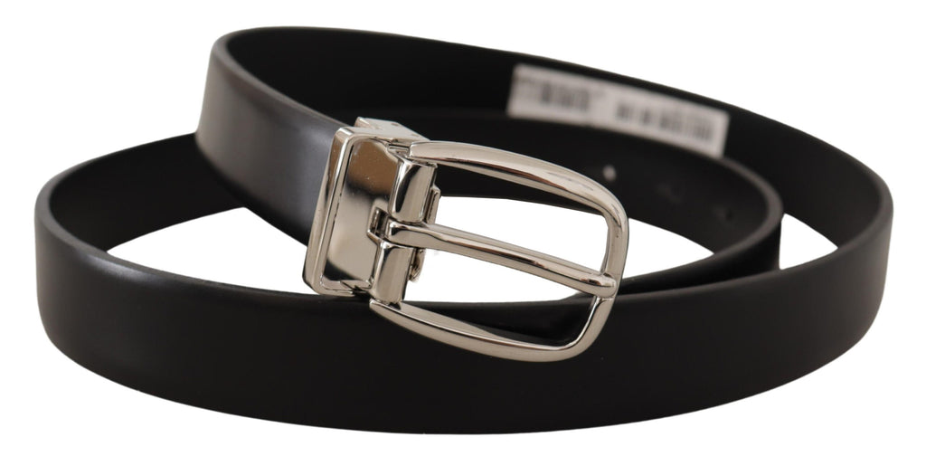 Black Solid Leather Silver Tone Metal Buckle Belt - 95-cm-38-inches