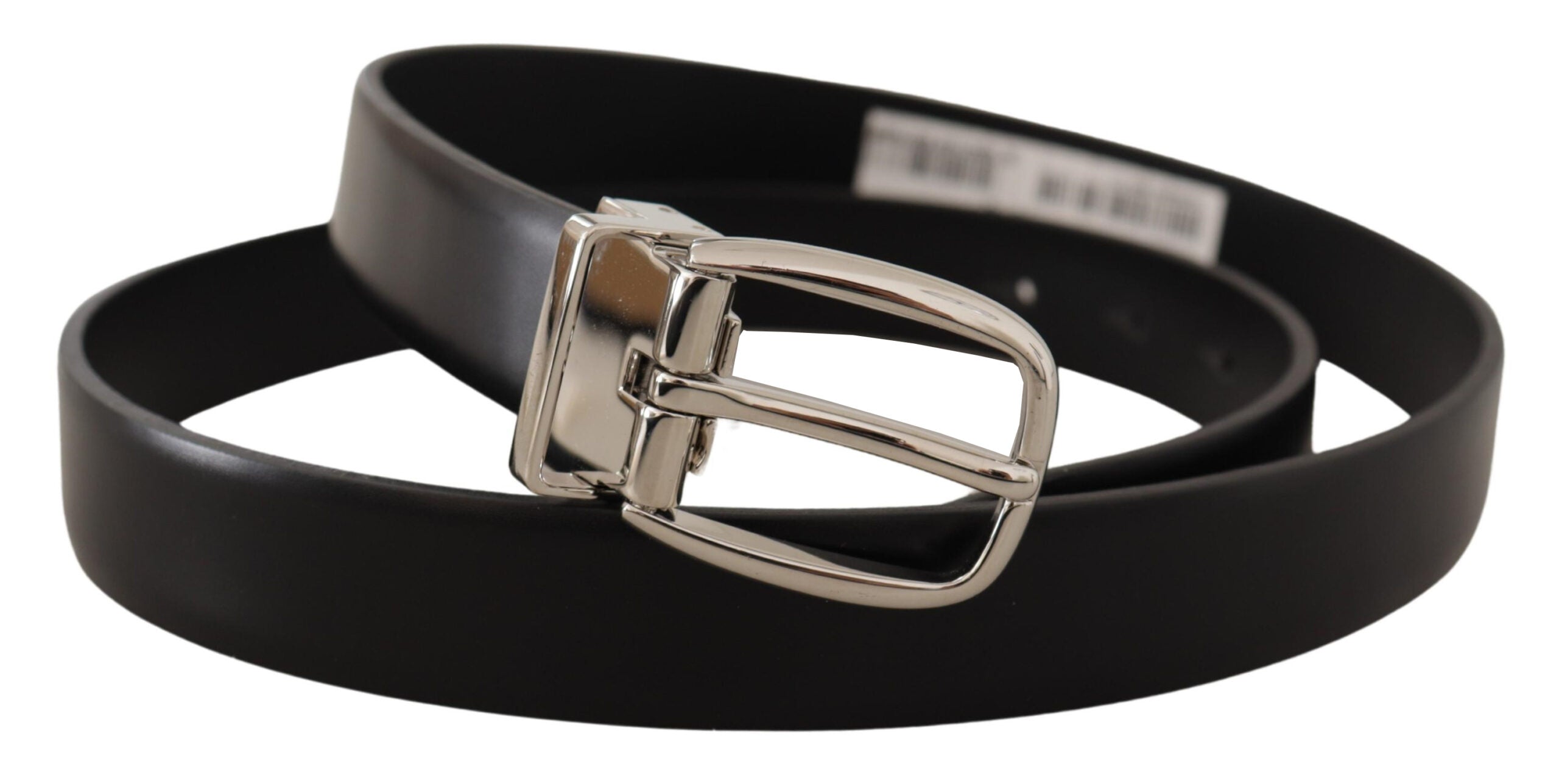 Black Solid Leather Silver Tone Metal Buckle Belt - 95-cm-38-inches