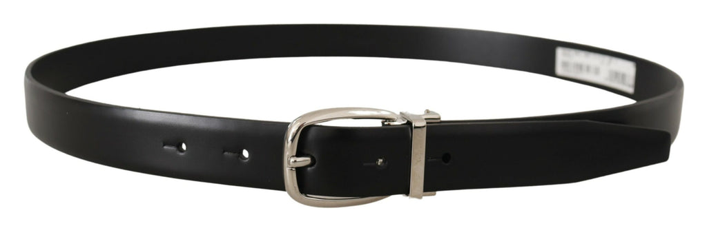 Black Solid Leather Silver Tone Metal Buckle Belt - 95-cm-38-inches