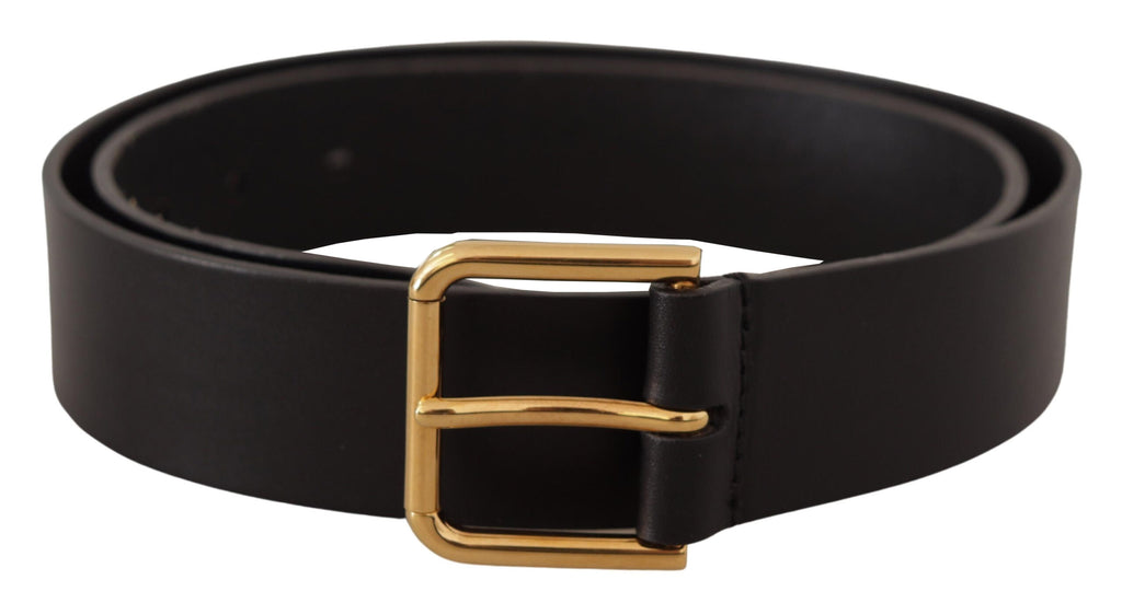 Black Calf Leather Gold Tone Logo Metal Buckle Belt - 85-cm-34-inches