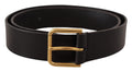 Black Calf Leather Gold Tone Logo Metal Buckle Belt - 85-cm-34-inches