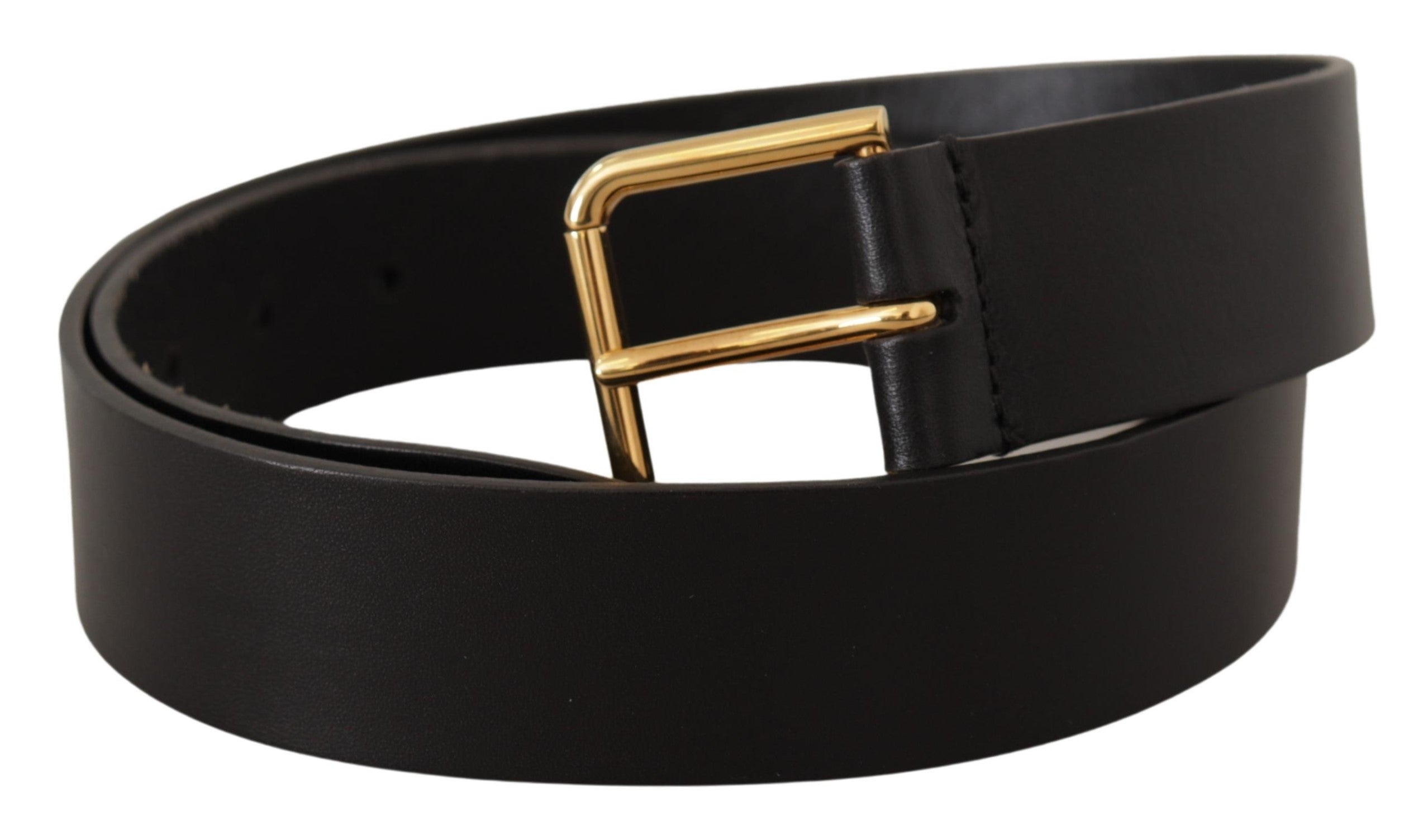 Black Calf Leather Gold Tone Logo Metal Buckle Belt - 85-cm-34-inches