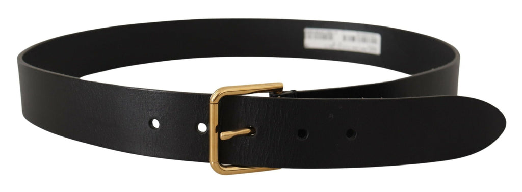 Black Calf Leather Gold Tone Logo Metal Buckle Belt - 85-cm-34-inches