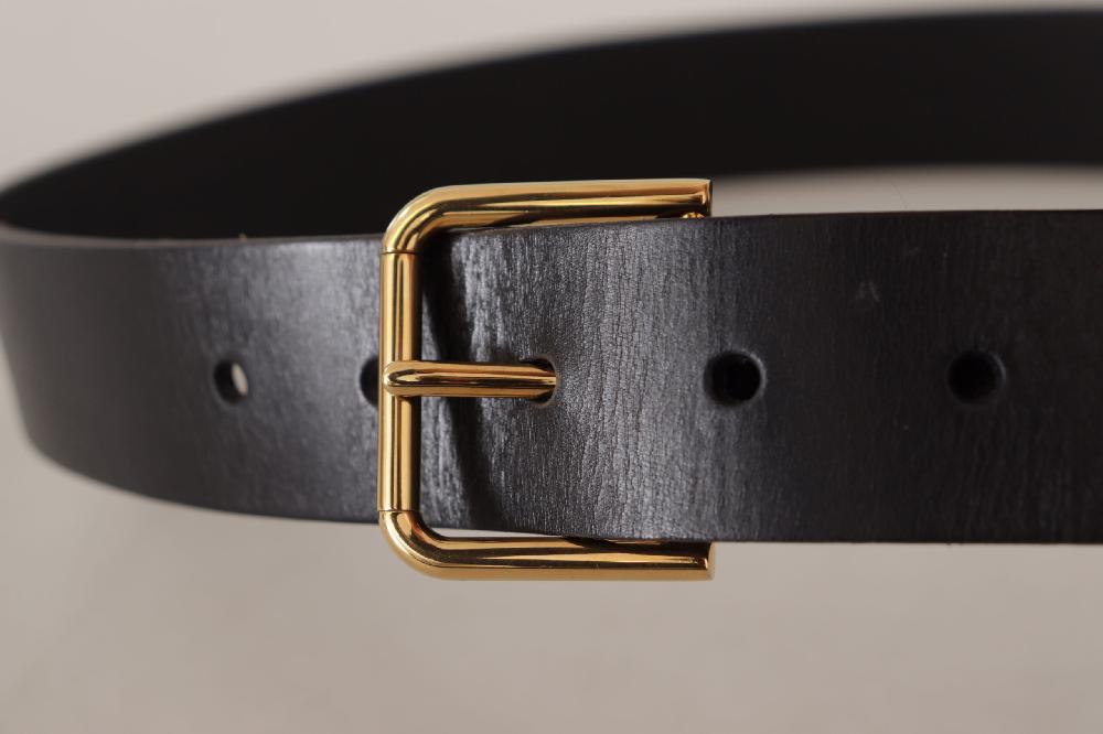 Black Calf Leather Gold Tone Logo Metal Buckle Belt - 85-cm-34-inches