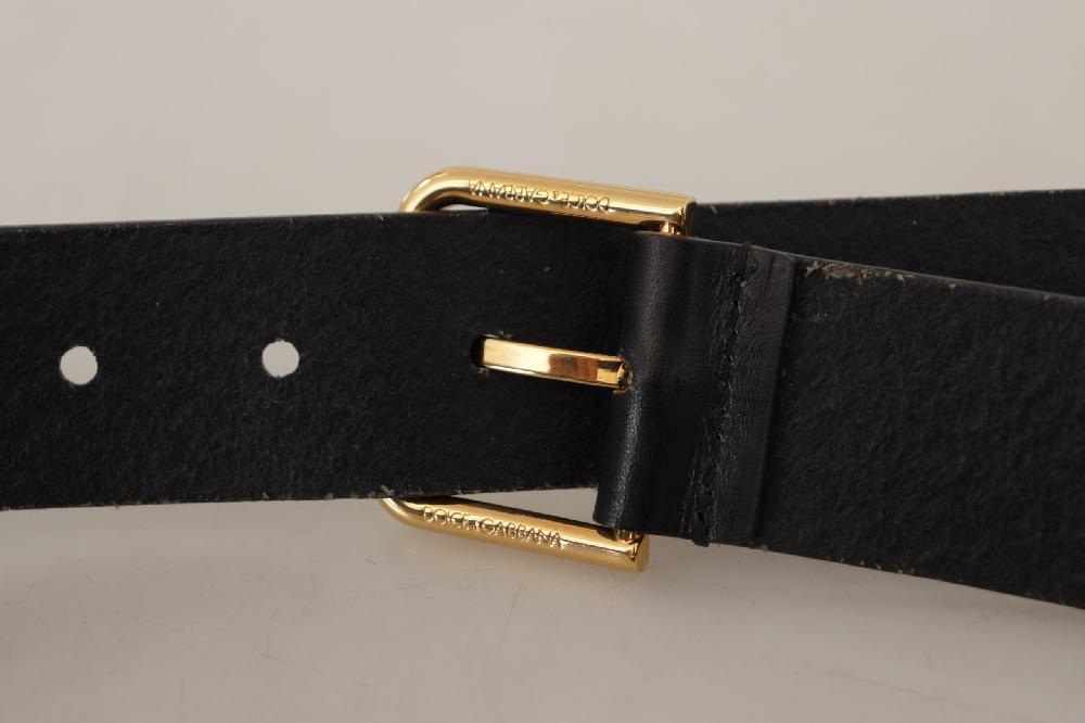Black Calf Leather Gold Tone Logo Metal Buckle Belt - 85-cm-34-inches
