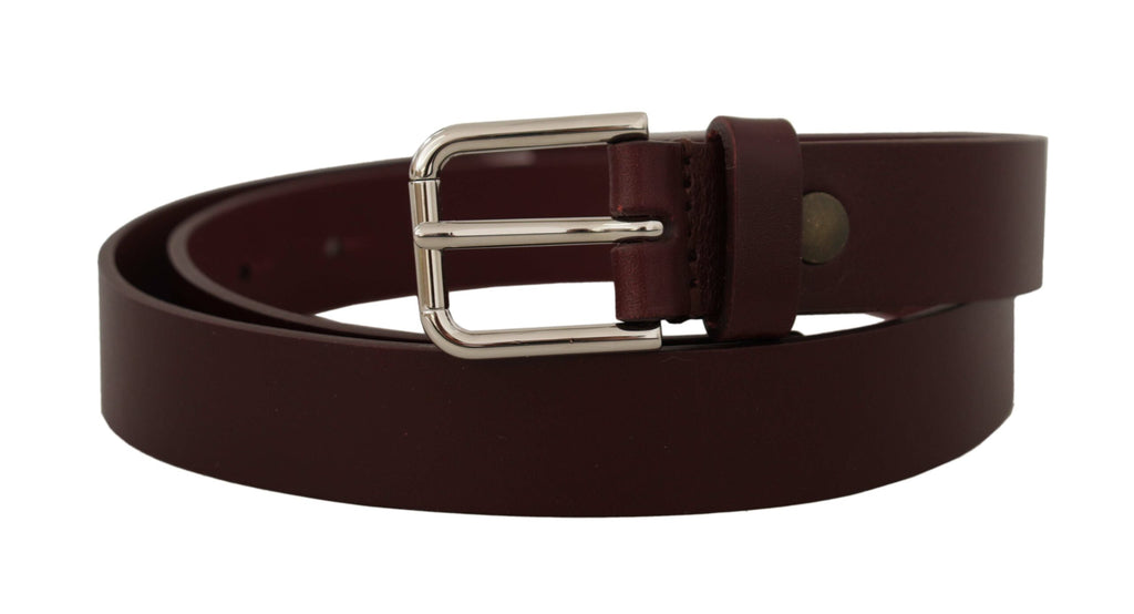 Maroon Calf Leather Silver Tone Metal Buckle Belt - 80-cm-32-inches