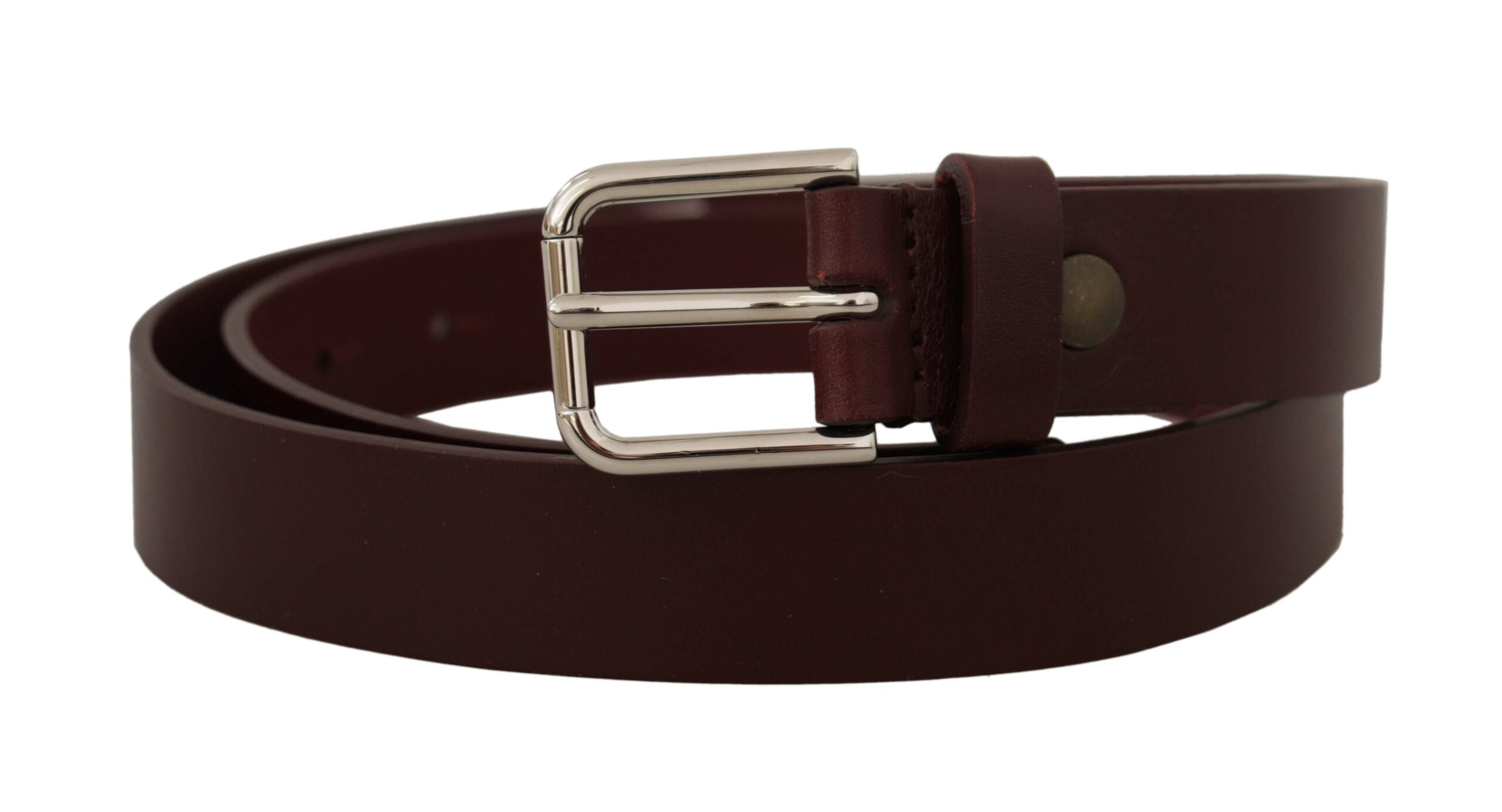 Maroon Calf Leather Silver Tone Metal Buckle Belt - 80-cm-32-inches