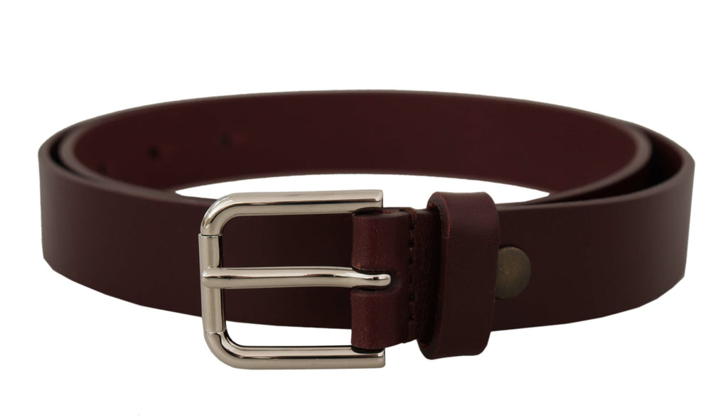 Maroon Calf Leather Silver Tone Metal Buckle Belt - 80-cm-32-inches