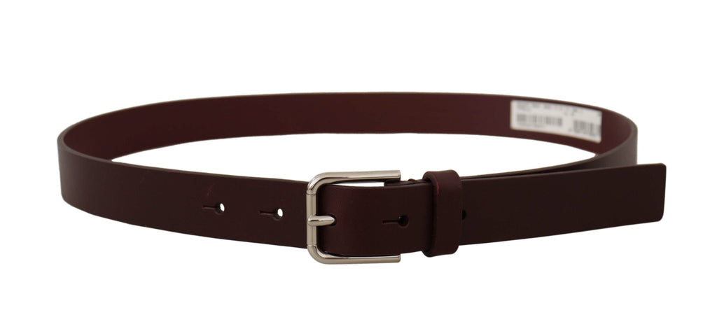 Maroon Calf Leather Silver Tone Metal Buckle Belt - 80-cm-32-inches