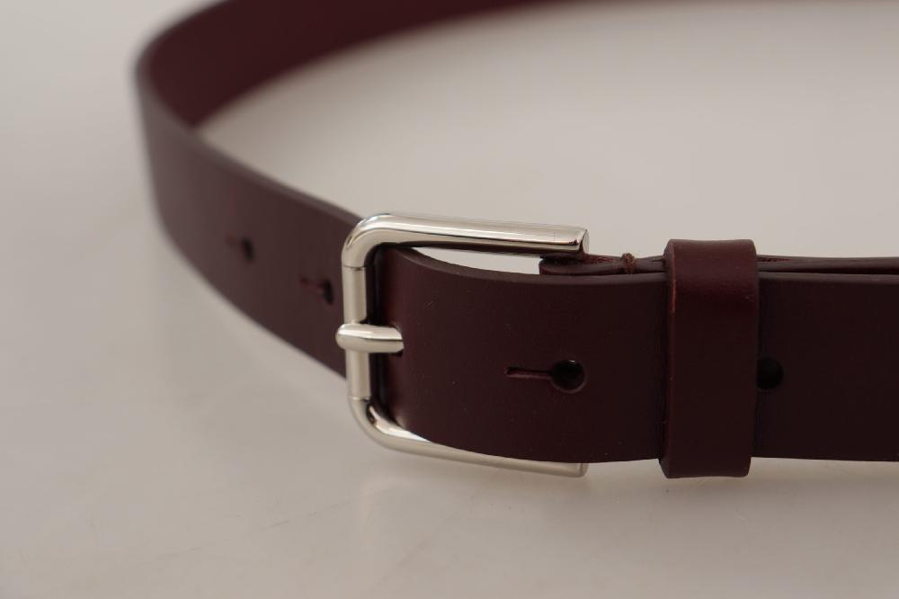 Maroon Calf Leather Silver Tone Metal Buckle Belt - 80-cm-32-inches
