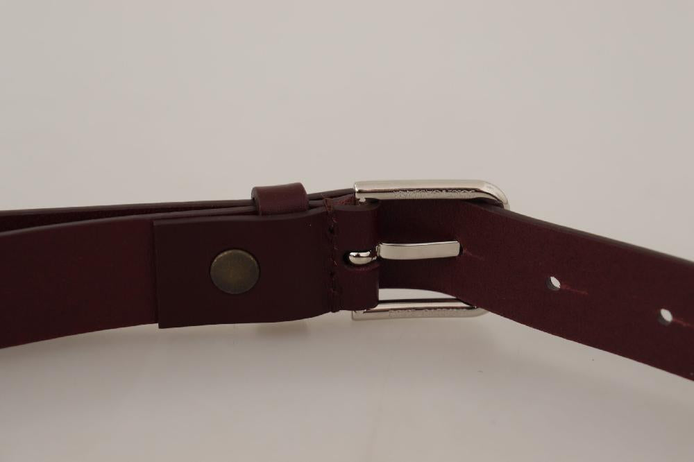 Maroon Calf Leather Silver Tone Metal Buckle Belt - 80-cm-32-inches