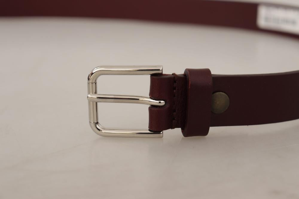 Maroon Calf Leather Silver Tone Metal Buckle Belt - 80-cm-32-inches