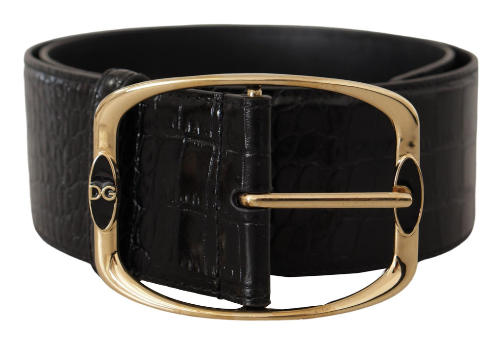 Black Crocodile Print Gold Metal DG Logo Buckle Belt - 75-cm-30-inches