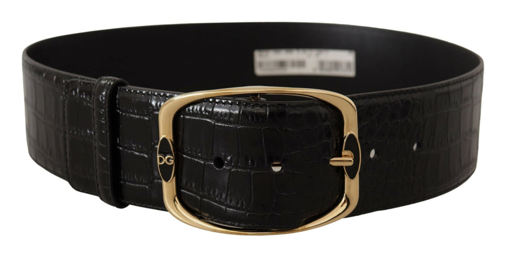 Black Crocodile Print Gold Metal DG Logo Buckle Belt - 75-cm-30-inches