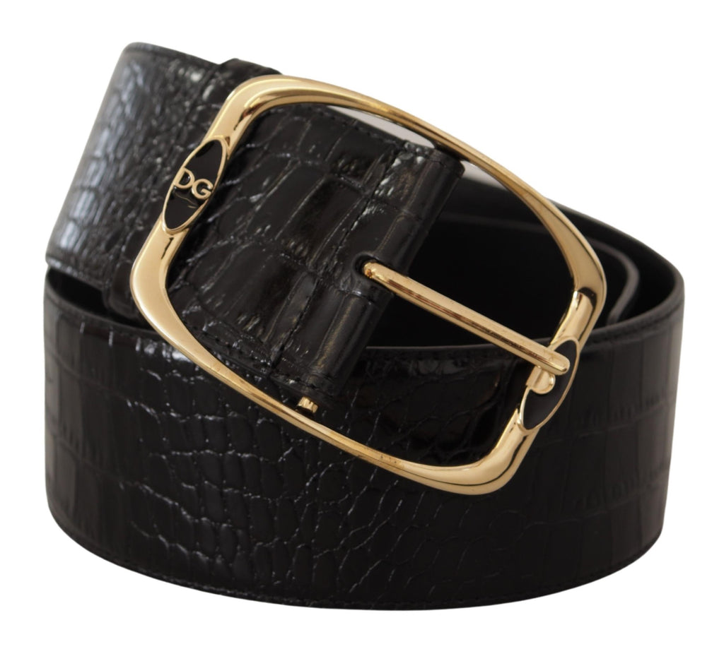Black Crocodile Print Gold Metal DG Logo Buckle Belt - 75-cm-30-inches