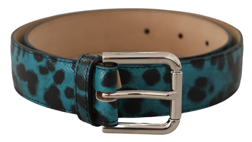 Blue Leopard Print Leather Logo Metal Buckle Belt - 75-cm-30-inches
