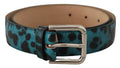 Blue Leopard Print Leather Logo Metal Buckle Belt - 75-cm-30-inches
