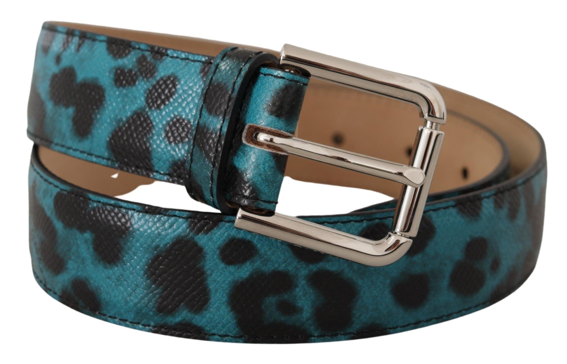 Blue Leopard Print Leather Logo Metal Buckle Belt - 75-cm-30-inches