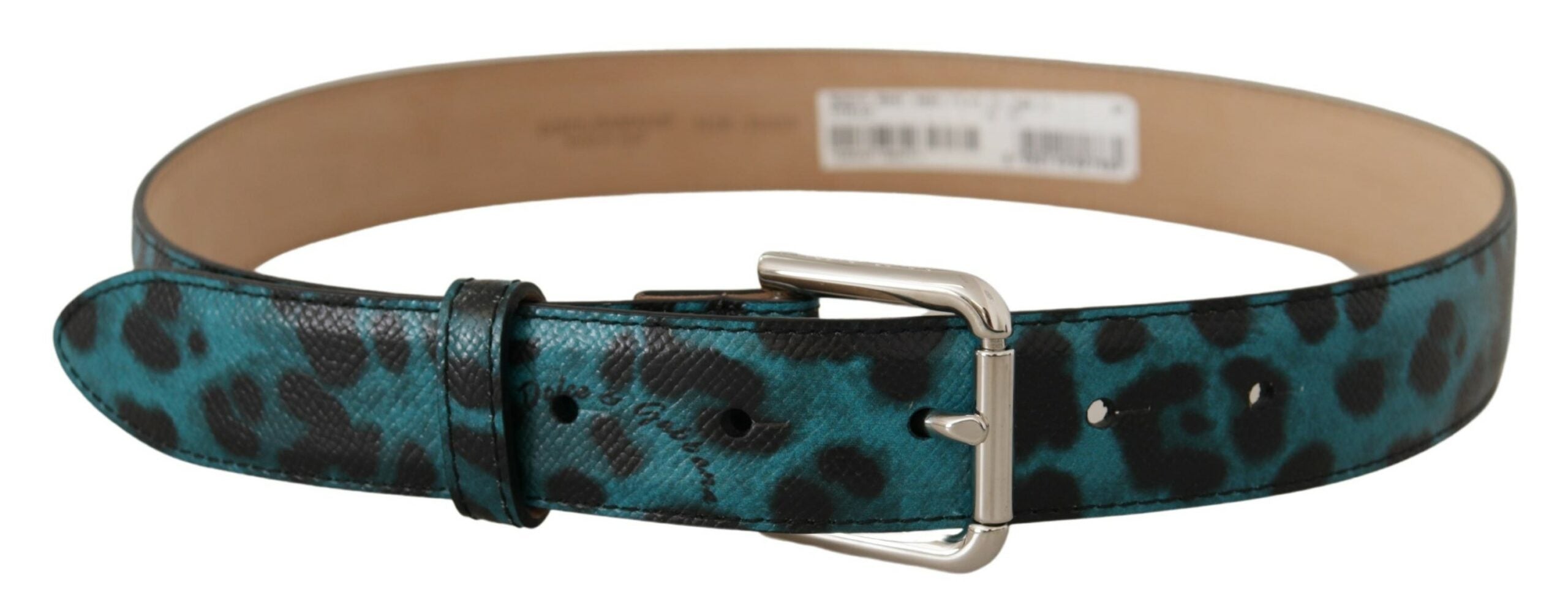 Blue Leopard Print Leather Logo Metal Buckle Belt - 75-cm-30-inches