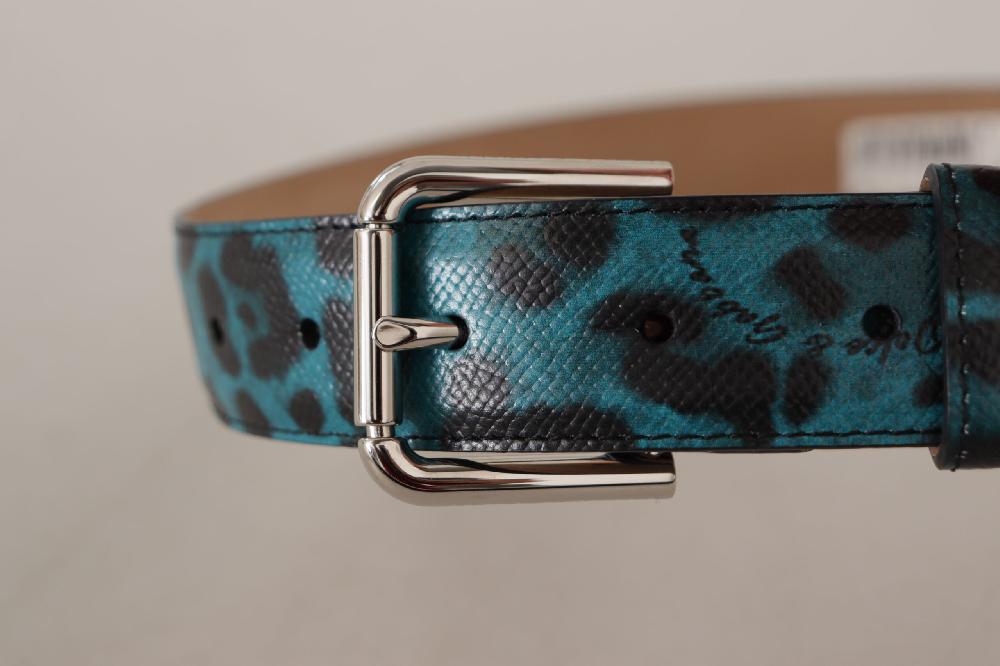 Blue Leopard Print Leather Logo Metal Buckle Belt - 75-cm-30-inches