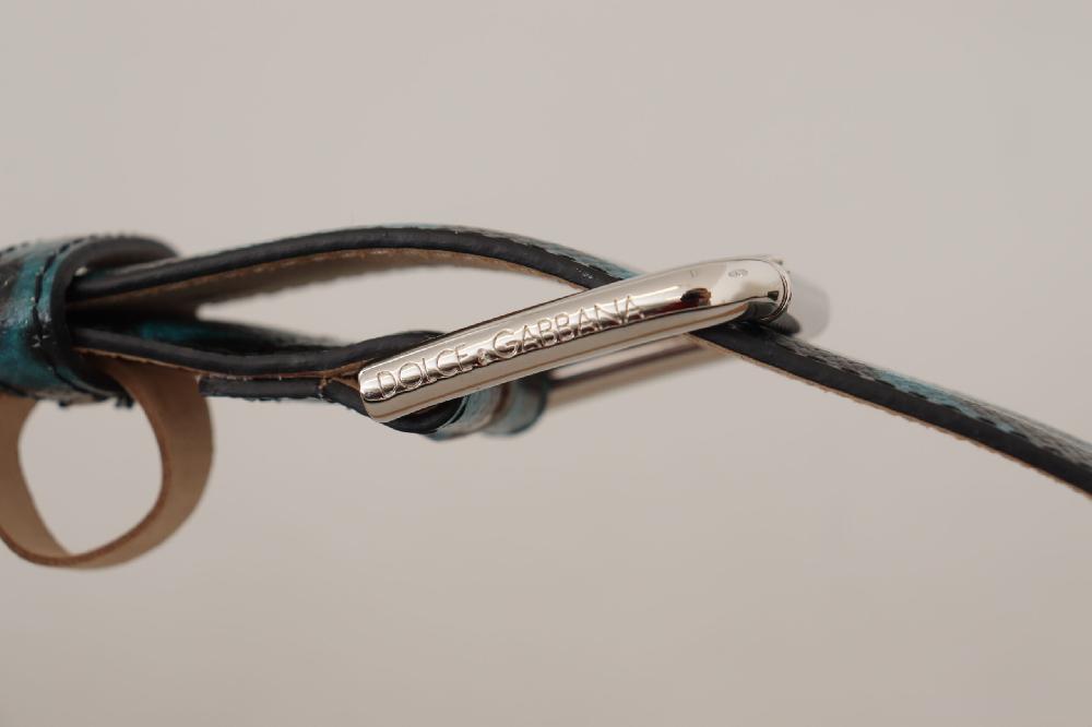 Blue Leopard Print Leather Logo Metal Buckle Belt - 75-cm-30-inches