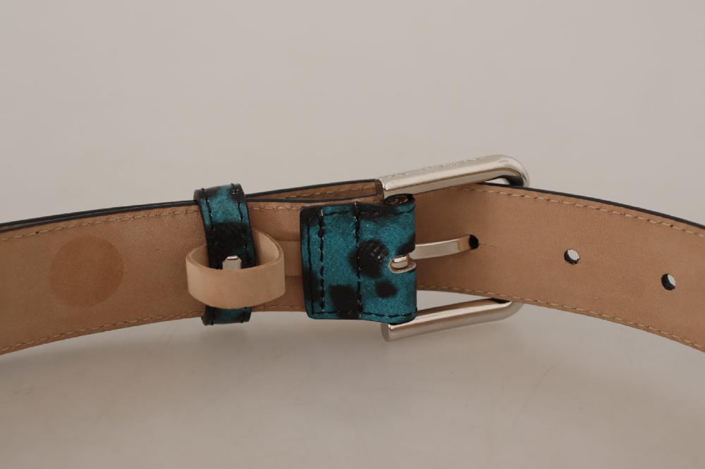 Blue Leopard Print Leather Logo Metal Buckle Belt - 75-cm-30-inches