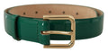 Green Patent Leather Logo Engraved Buckle Belt - 75-cm-30-inches