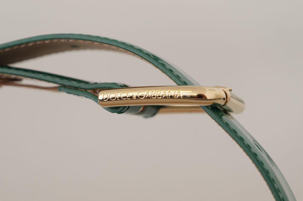 Green Patent Leather Logo Engraved Buckle Belt - 75-cm-30-inches