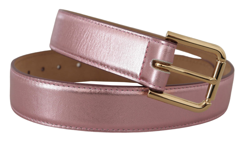 Metallic Pink Polished L...r Logo Metal Buckle Belt - 70-cm-28-inches