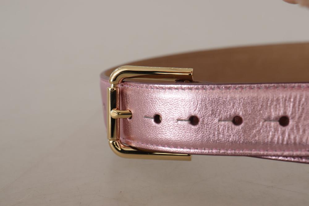 Metallic Pink Polished L...r Logo Metal Buckle Belt - 70-cm-28-inches