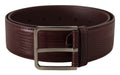 Maroon Calf Leather Wide Logo Engraved Buckle Belt - 70-cm-28-inches