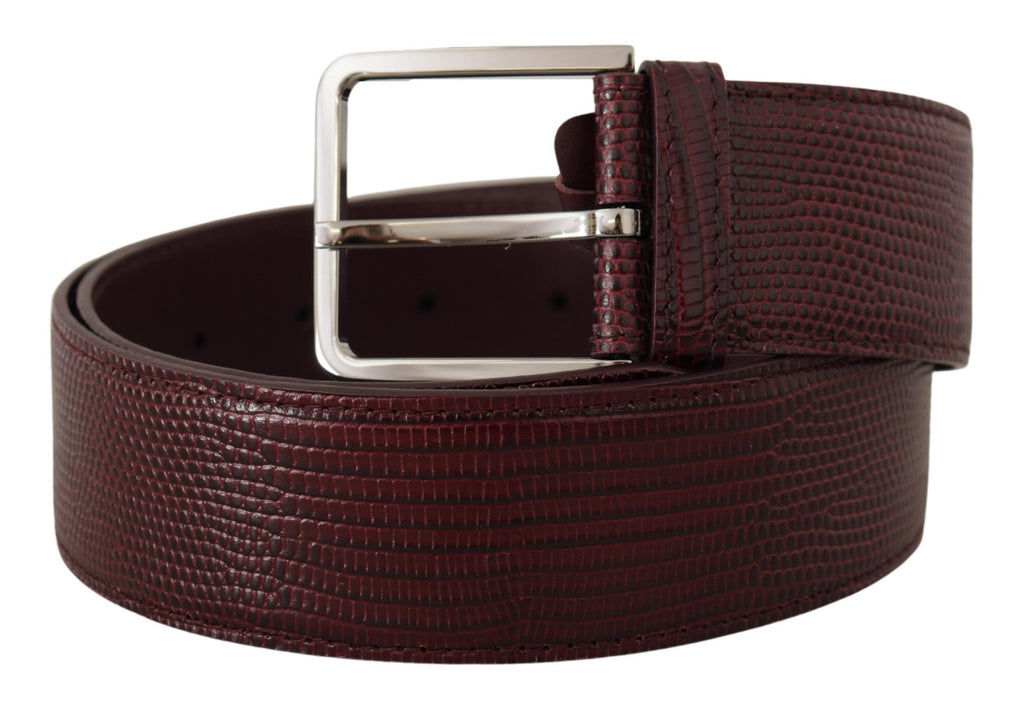 Maroon Calf Leather Wide Logo Engraved Buckle Belt - 70-cm-28-inches