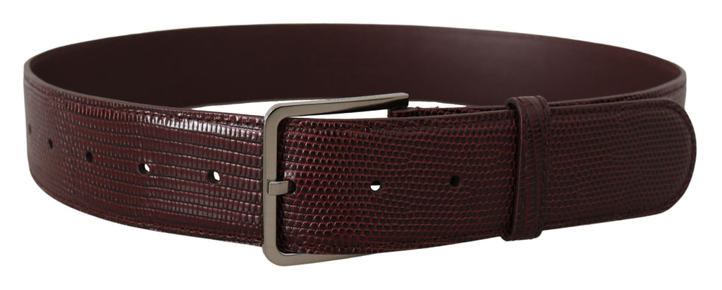 Maroon Calf Leather Wide Logo Engraved Buckle Belt - 70-cm-28-inches