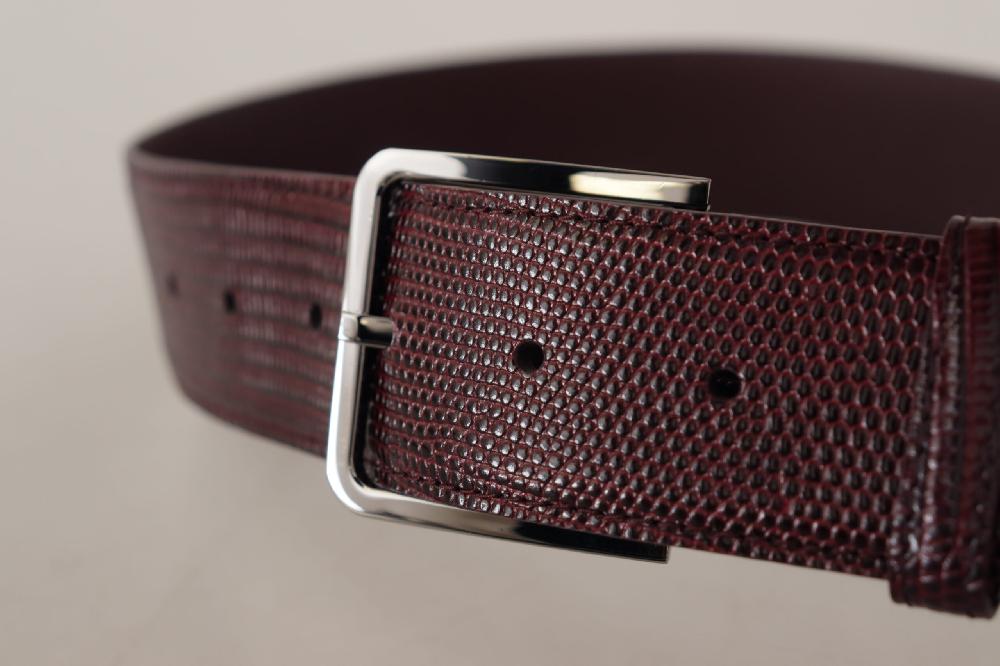 Maroon Calf Leather Wide Logo Engraved Buckle Belt - 70-cm-28-inches