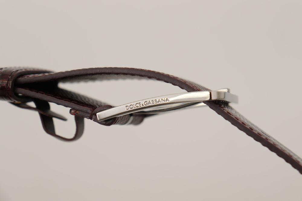 Maroon Calf Leather Wide Logo Engraved Buckle Belt - 70-cm-28-inches
