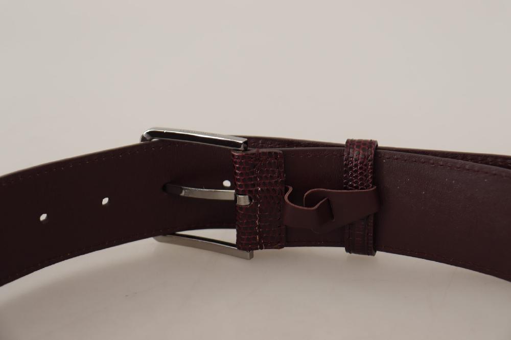 Maroon Calf Leather Wide Logo Engraved Buckle Belt - 70-cm-28-inches