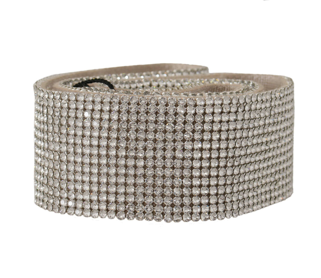 White Embellished Crystals Wide Snap Button Waist Belt - it42-m