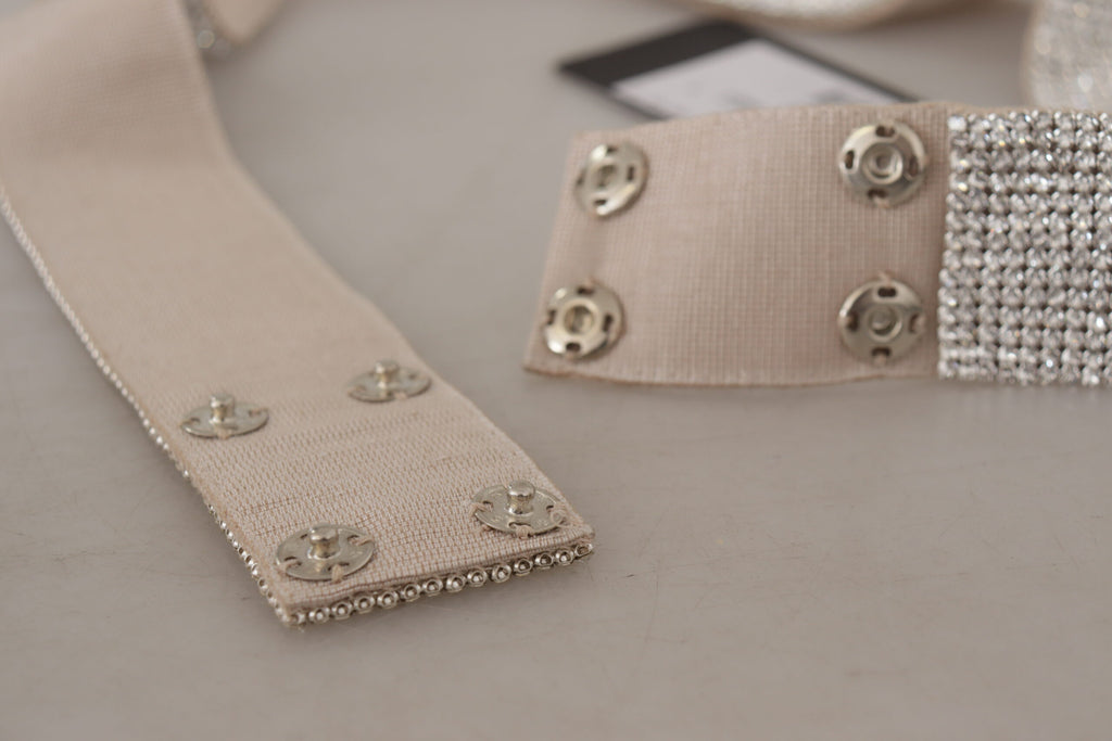 White Embellished Crystals Wide Snap Button Waist Belt - it42-m