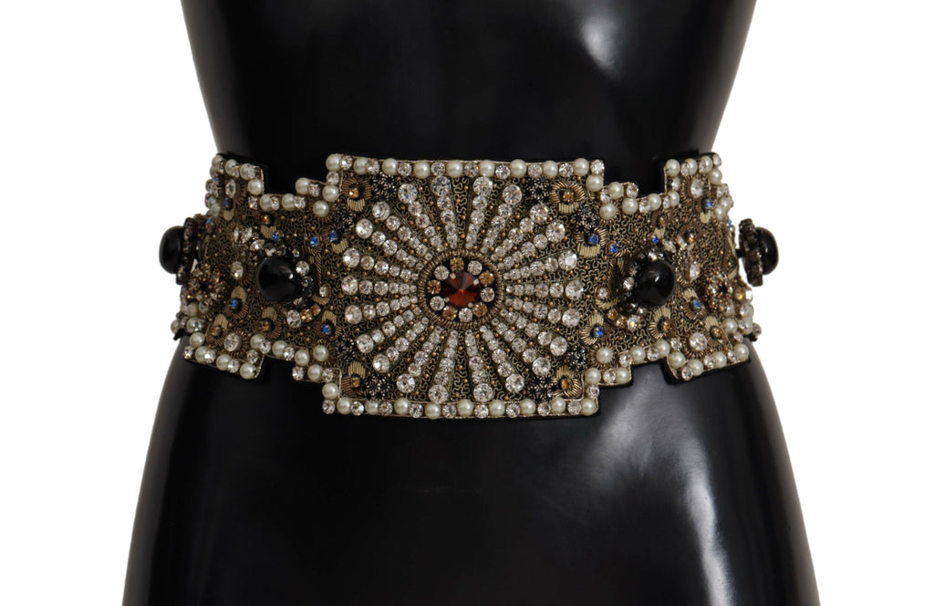 Multicolor Crystal Embellished Wide Sartoria Silk Belt - it40-s