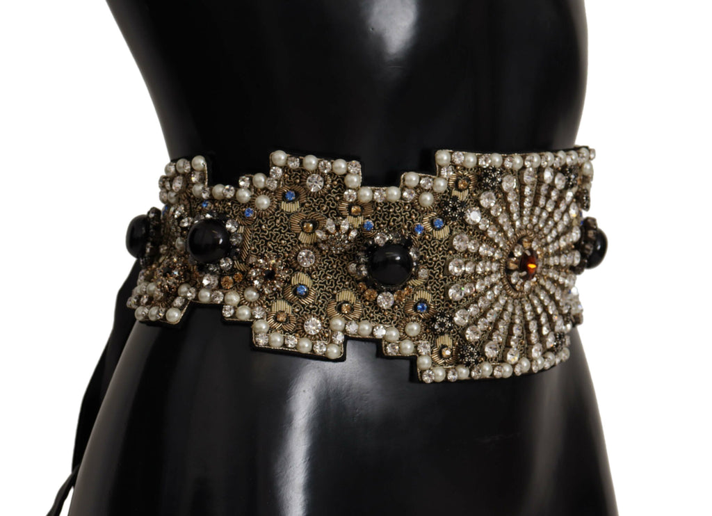 Multicolor Crystal Embellished Wide Sartoria Silk Belt - it40-s