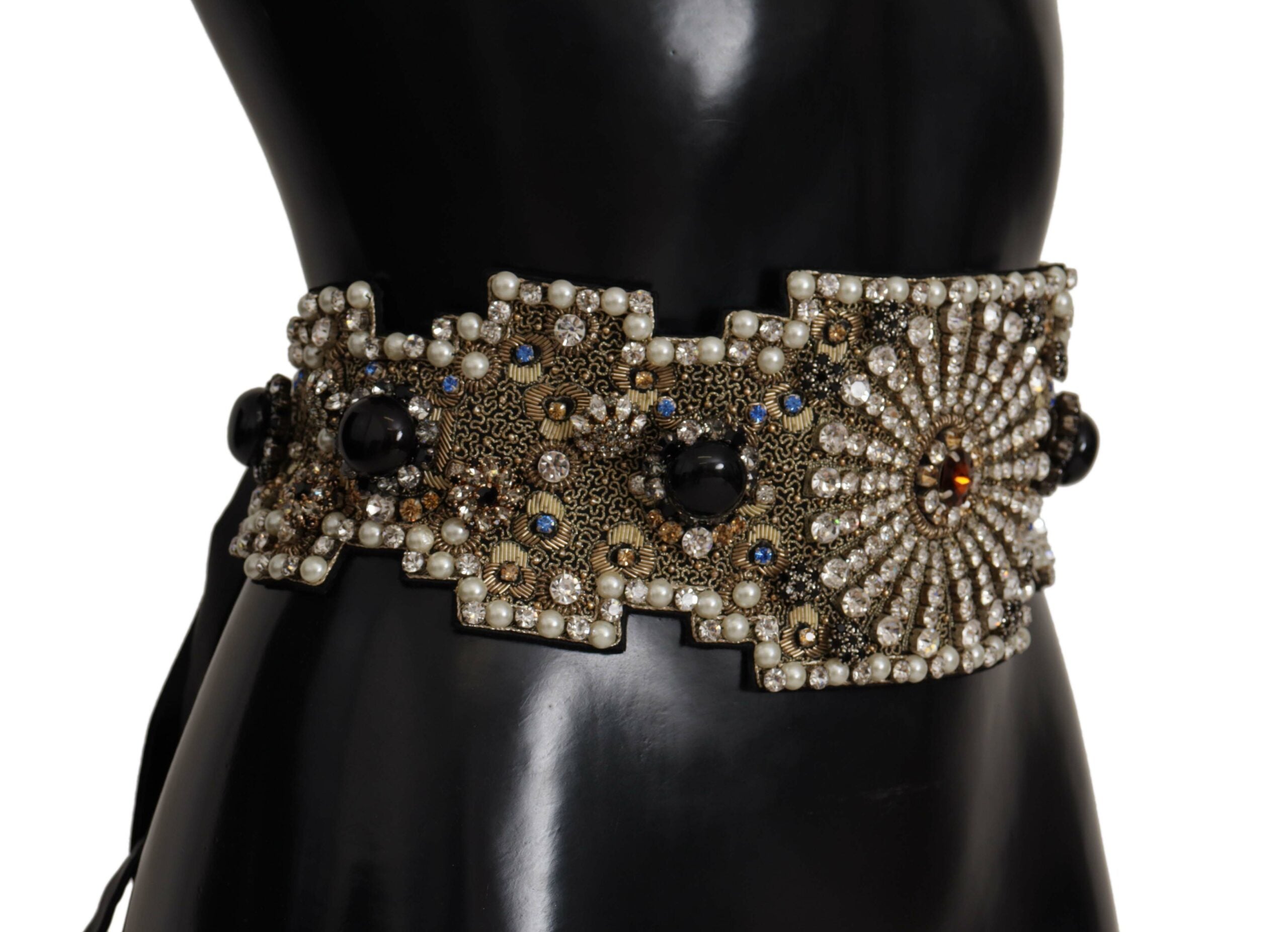 Multicolor Crystal Embellished Wide Sartoria Silk Belt - it40-s