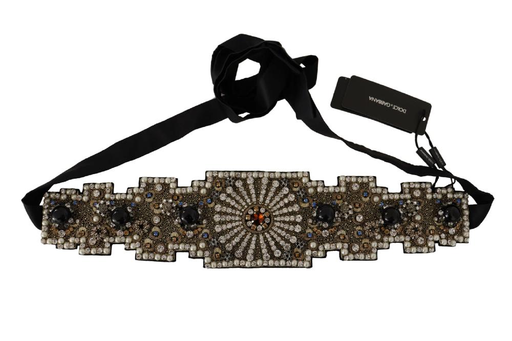 Multicolor Crystal Embellished Wide Sartoria Silk Belt - it40-s