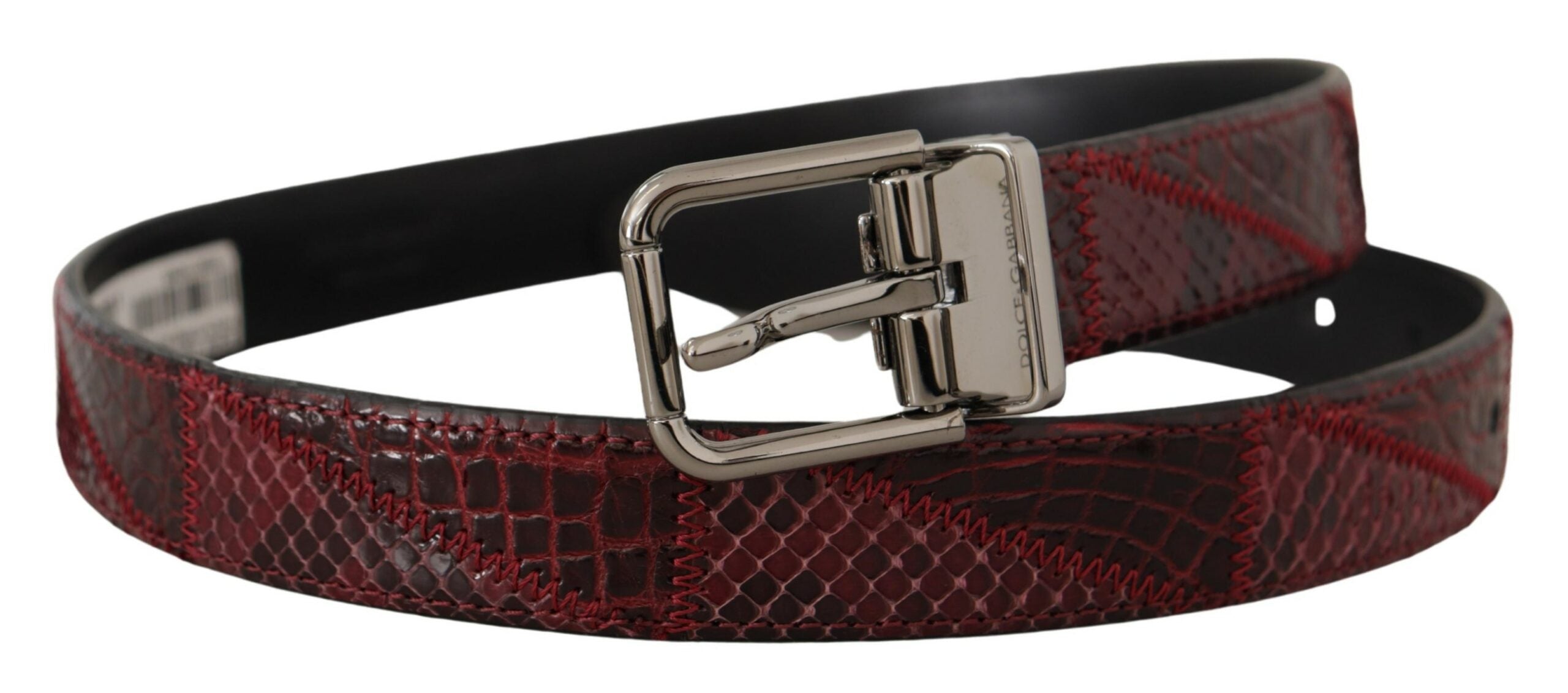 Red Exotic Leather Metal Logo Buckle Belt - 75-cm-30-inches
